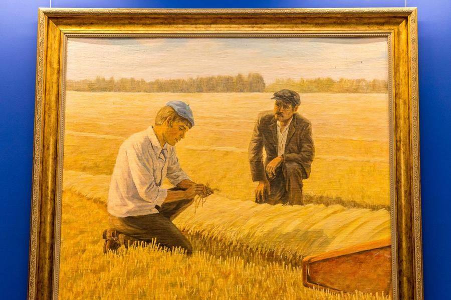 And each work reveals the artist’s signature style and genuine respect for his subjects — like in “The First Harvest” from