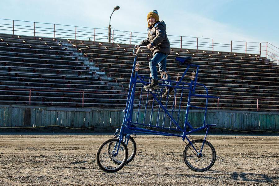 While the results are being tallied, kids are invited to try out some unusual bikes