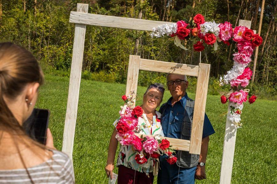 Maybe even take a commemorative shot with the floral installation