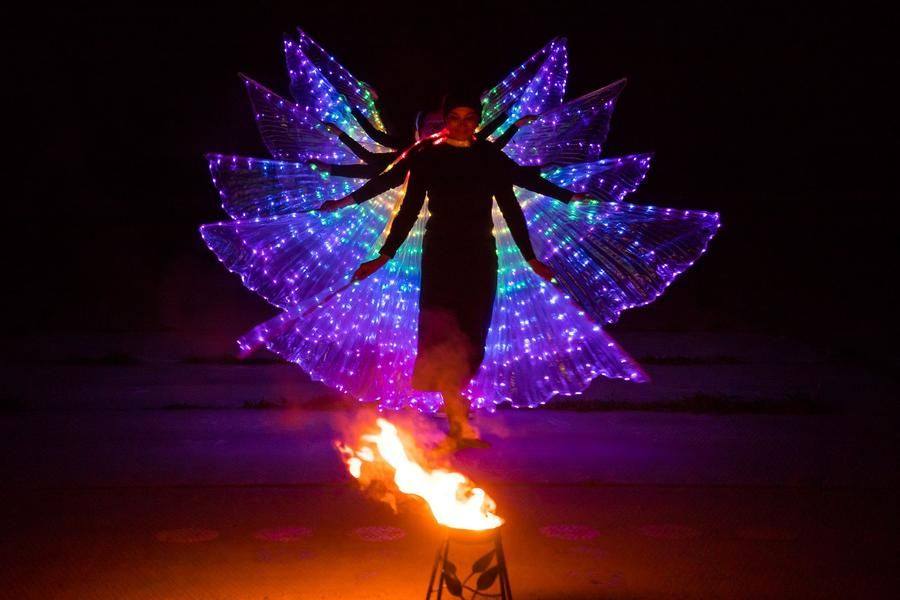 Fire is present on the makeshift stage from the very first act