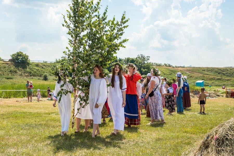 The decorated birch tree symbolizes a mermaid — a figure of dangerous, dark forces