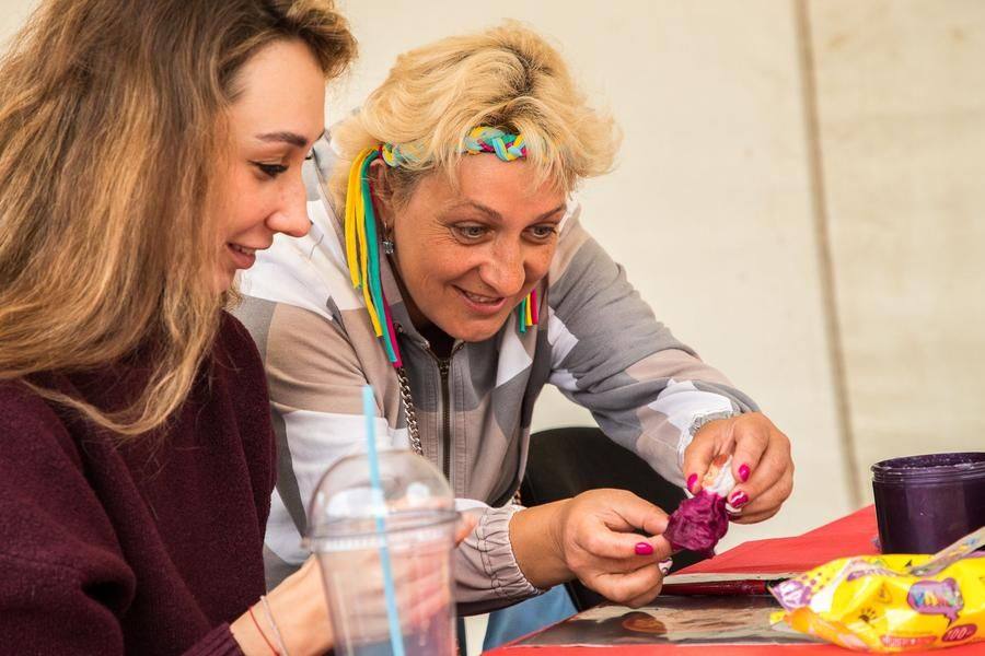 The crafters use the wet felting technique