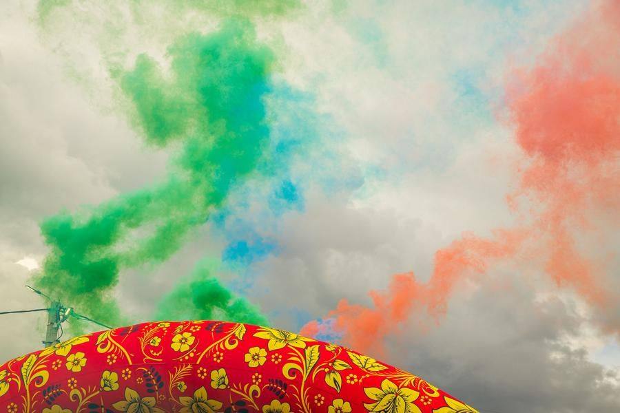 A salute of coloured smoke is a vivid finale for the Slavic festival