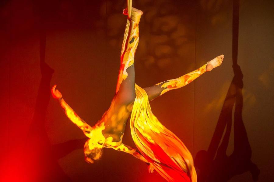 And here’s the dramatic drop — a fall with a controlled stop: this is only possible on silks