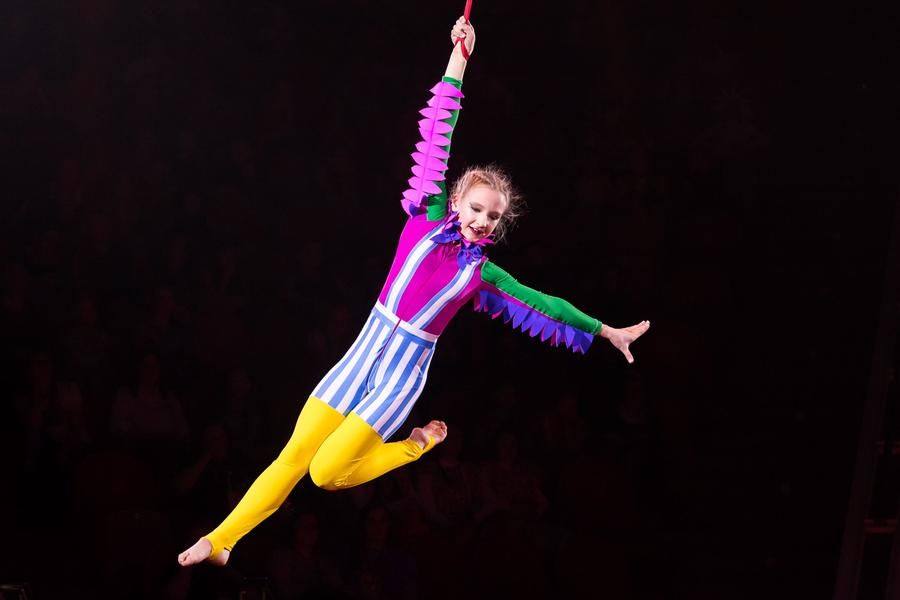 The delicate girl fearlessly crosses space in every direction…