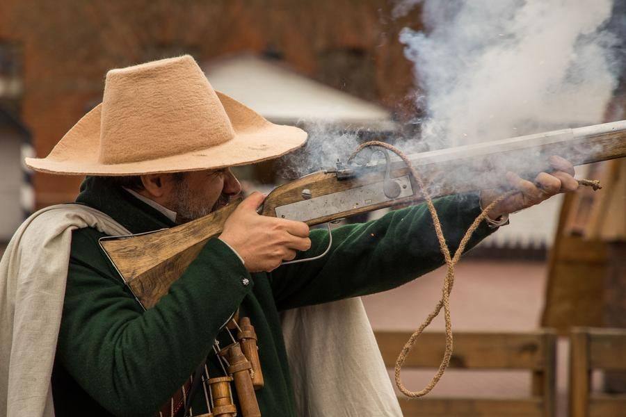 After a mini‑lecture on how a musket works, the much‑anticipated shot follows